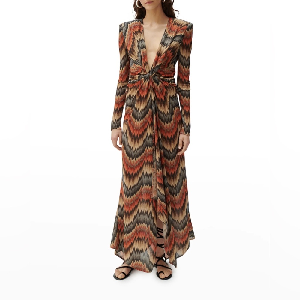 Ronny Kobo Collection Zigzag Long Sleeve Dress - Orange and Black